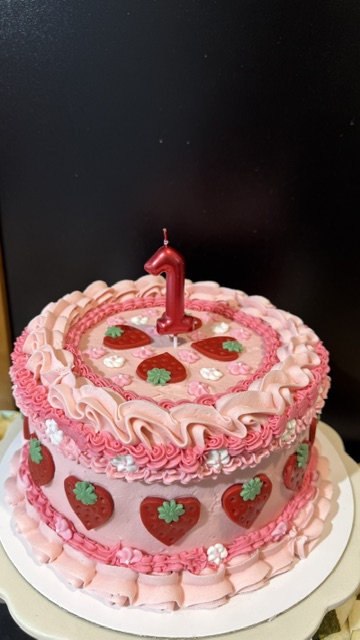 A homemade strawberry celebration cake at The Little Borough